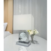 22H Square Crystal Centerpiece Lamp with Built-in LED Night Light, USB Port & Power Outlet - 14L x 9W, Metal Base, 4.63 lbs Table Lamp for Home Decor