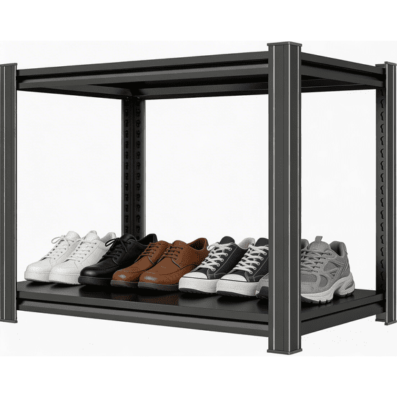 22" H x 14" W x 12" D Garage Shelving Heavy Duty Metal Shelving 1200LBS Storage Shelves Adjustable Metal Shelves for Storage Industrial Garage Shelf for Warehouse Basement 2-Tier Black