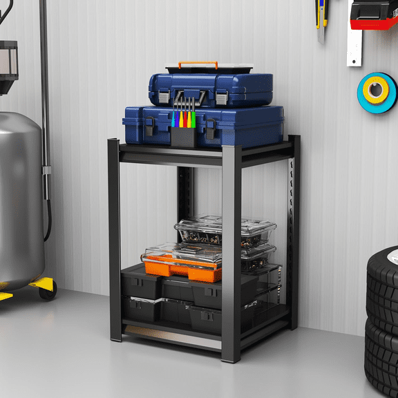 22" H x 16" W x 12" D Garage Shelving Heavy Duty Metal Shelving 1200LBS Storage Shelves Adjustable Metal Shelves for Storage Industrial Garage Shelf for Warehouse Basement 2-Tier Black