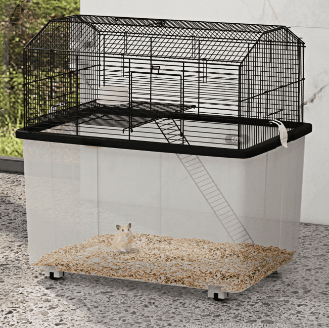 22" Hamster Cage 2-Tier Small Animal Habitat, Black - with Ramp, Water Bottle & Food Dish