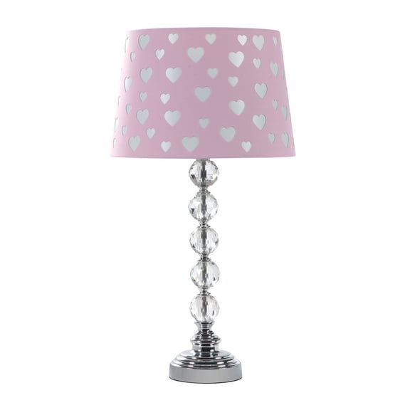 22" Heart Crystal Stacked Orb Metal Table Lamp "Ariel" Pink / White, Glam Bedside Light