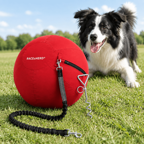 22" Herding Ball For Dogs Tetherball Set Outside (cherry)