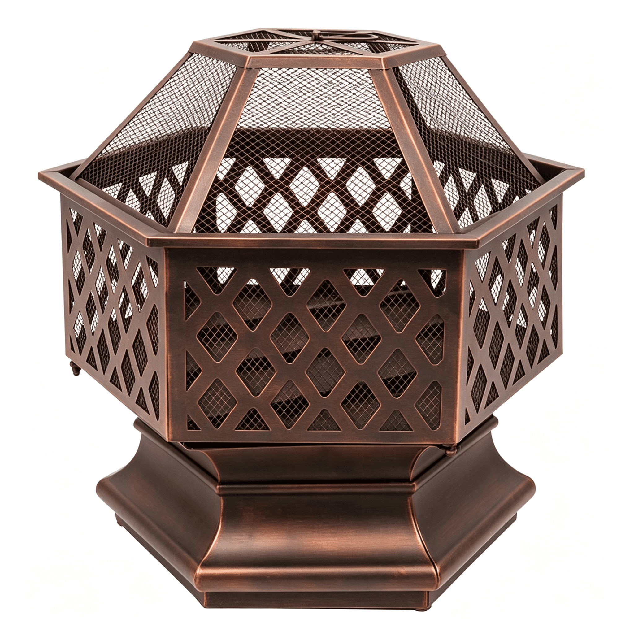 22" Hexagonal Shaped Iron Brazier Wood Burning Fire Pit Decoration for Backyard Poolside