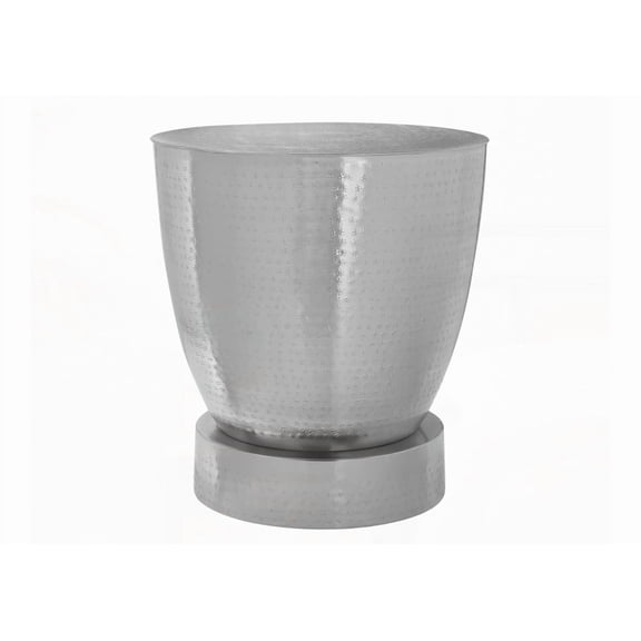 22" High Chrome Metal Drum Accent Table for Living & Bedroom, Sturdy Base