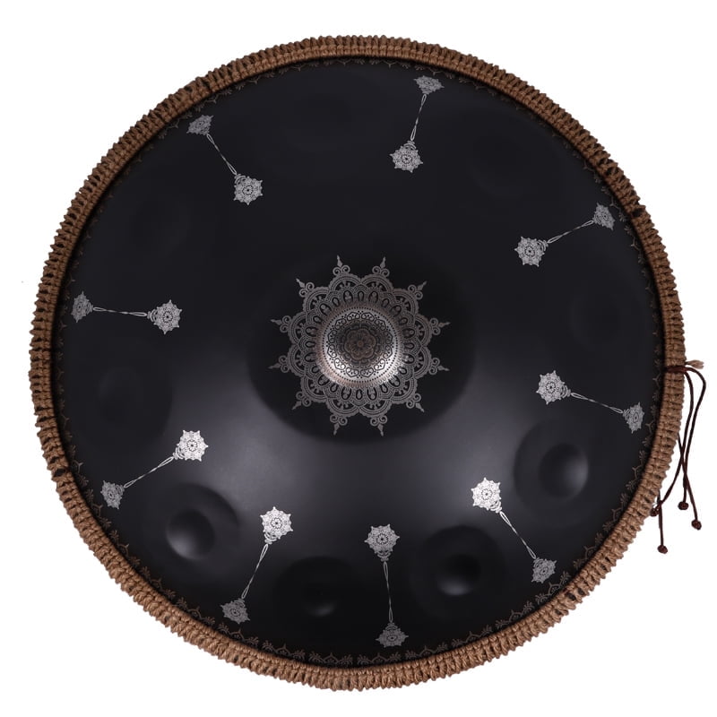 22-Inch 10-Note Handpan with Laser-Engraved Mandala Pattern, Dual Sound Modes for Meditation & Celebration, Premium Aluminum Alloy, Black