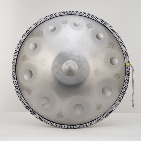 22-Inch 10-Note Handpan with Laser-Engraved Mandala Pattern, Dual Sound Modes for Meditation & Celebration, Premium Aluminum Alloy, Silver