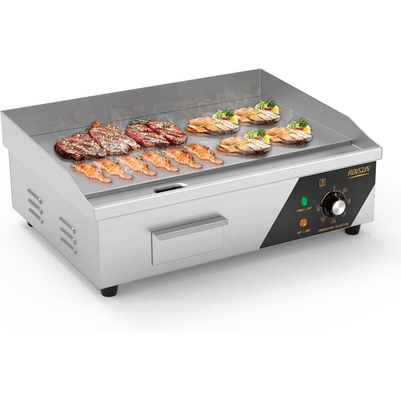 22 Inch 1600W Commercial Electric Griddle with Stainless Steel Countertop, Flat Griddle, 122-572 Adjustable Temp Control of Flat Top Grill for Cheese Steak and Egg Indoor and Restaurant