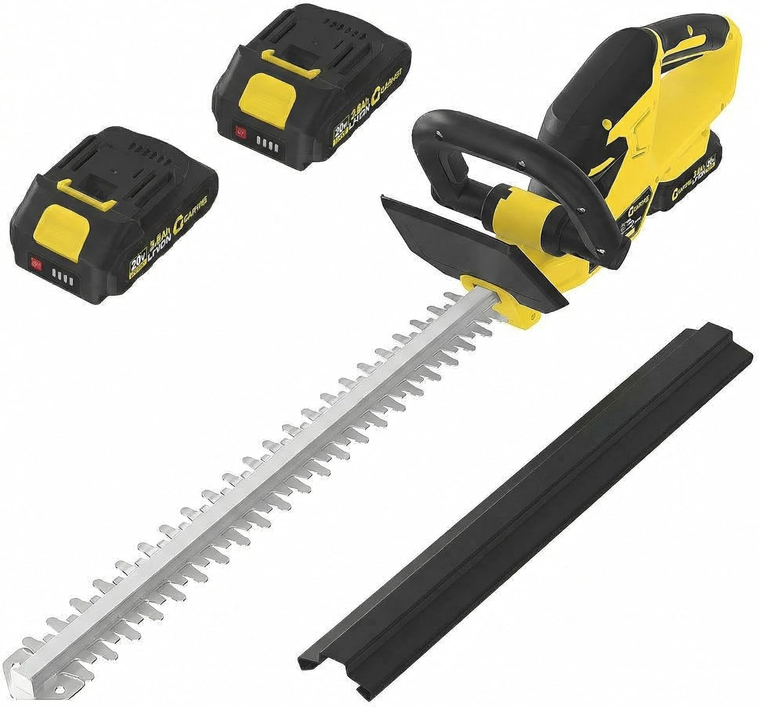22-Inch 20V Cordless Hedge Trimmer - with 2 Batteries & Charger, Dual-Action Blades, Brushless Motor & Dual Safety Switch, Handheld Bush Trimmer, Yellow