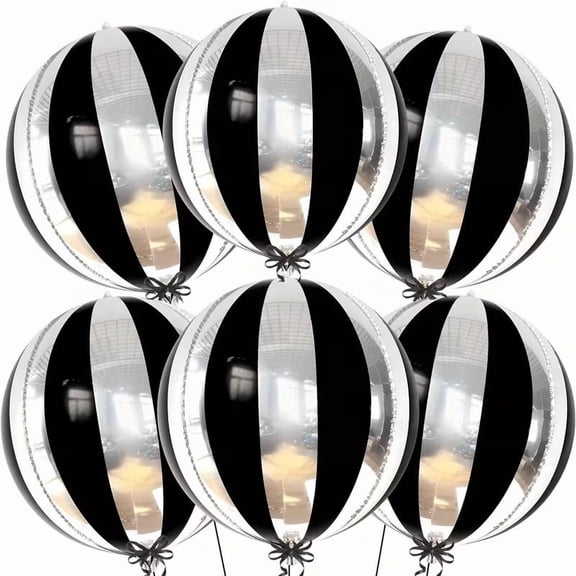 22 Inch 4D Chrome Black White Balloons 6 Pack  Metallic Latex Party Balloons for Birthday, Anniversary, Wedding & Themed Event Decorations