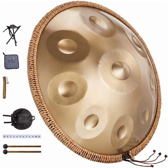 22 Inch 9 Notes D Minor Handpan Drum, 440Hz Steel Healing Drum Complete Set with Mallets, Stand & Carry Bag