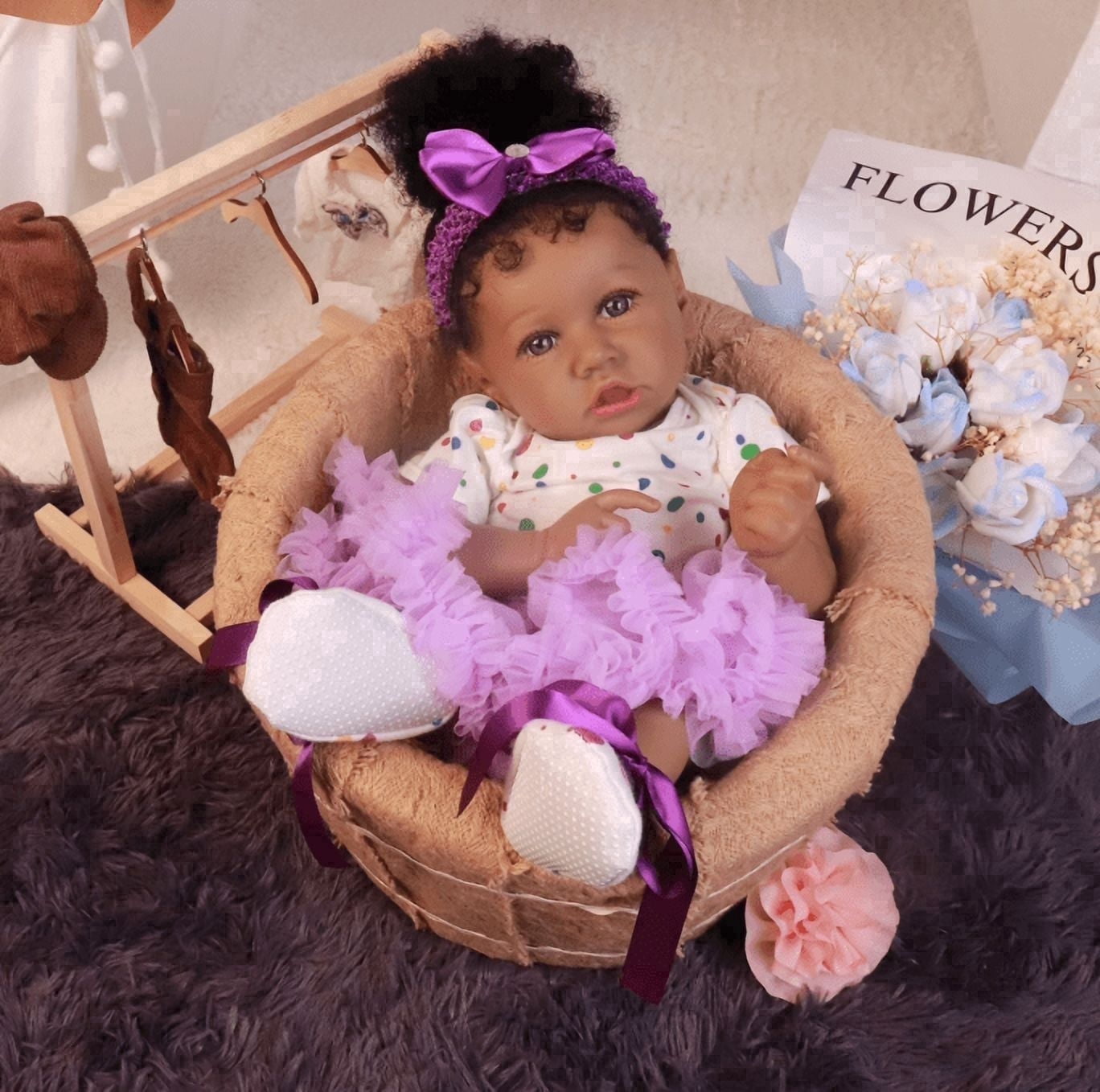22 Inch African American Reborn Baby Doll, Realistic Black Newborn Baby Doll (No Accessories) for Kids Age 3+
