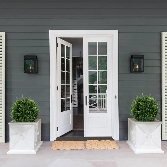 22 Inch Artificial Cedar Topiary Ball Tree 2 Pack Fake Bushes for Outdoor Indoor Front Door Garden Decor Easy Install