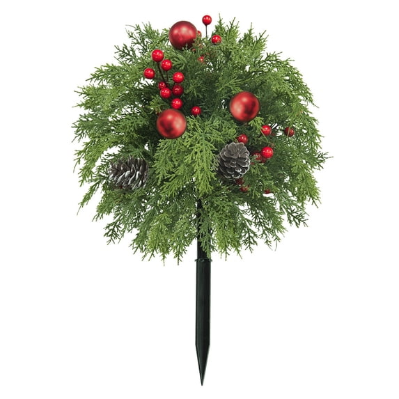 22-Inch Artificial Christmas Topiary Balls,Faux Flowers for Outdoor Planters with Ground Stake, Winter Flowers Artificial for Decoration, Christmas Decor with Berries for Garden Porch Fireplace