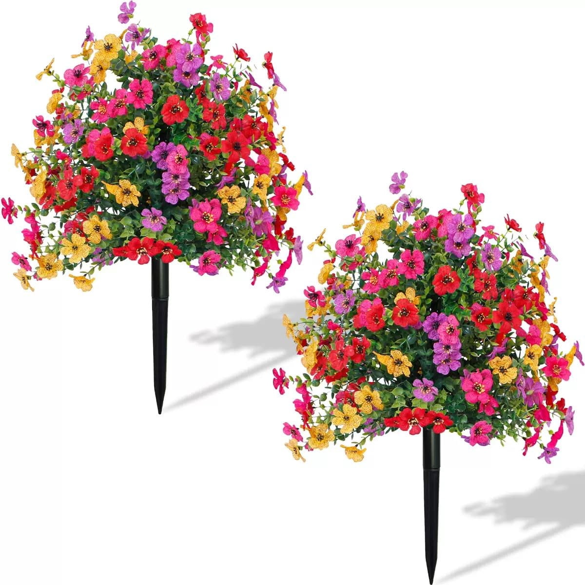 22 Inch Artificial Flower Stake Outdoor Decor - 2PCS Multi-Color Garden Stakes for Yard & Lawn, No Fade Heavy Duty Plastic, All Season Decoration