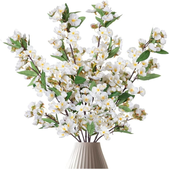22 Inch Artificial Malus Spectabilis Branches Flowers Stems Silk Tall Fake Flower Arrangements for Home Wedding, Faux Flowers Spring Decoration, Pack of 4 Bundles(White)