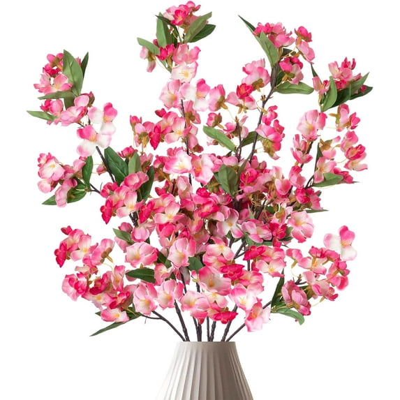 22 Inch Artificial Malus Spectabilis Branches Flowers Stems Silk Tall Fake Flower Arrangements for Home Wedding, Faux Flowers Spring Decoration, Pack of 4 Bundles(White)
