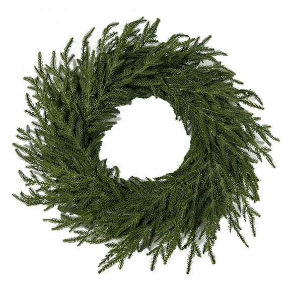 22 Inch Artificial Pine Wreath Faux Green Christmas Wreath Realistic Full Cedar Style Wreath for Front Door Wall Stairs Windows Indoor Outdoor Holiday Decorations