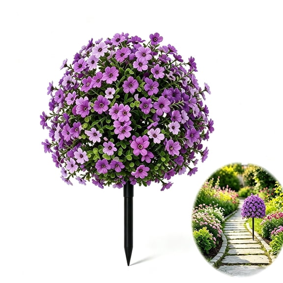22 Inch Artificial Plants Outdoor with Ground Stakes, Realistic Fake Shrubs Potted Ball Flowers, Waterproof Faux Greenery for Porch Garden Patio Planter Home Decor