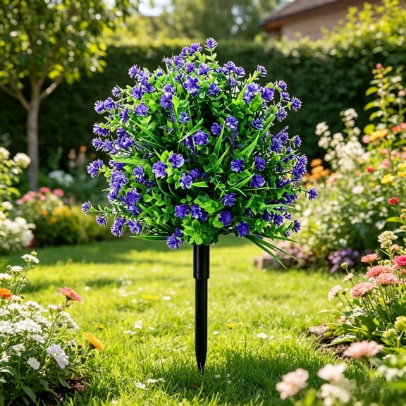 22 Inch Artificial Spring Grass Purple Flower Bush with Stake, Fake Lavender UV Resistant Outdoor Decor for Garden, Patio, Lawn 1pc