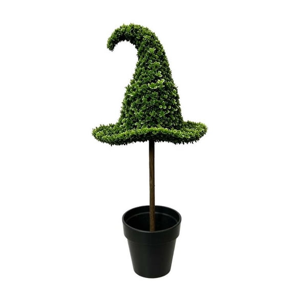 22 Inch Artificial Witch Hat Boxwood Topiary Tree, Halloween Faux Potted Shrub, Thanksgiving Indoor Outdoor Fake Plant Decor with Pot