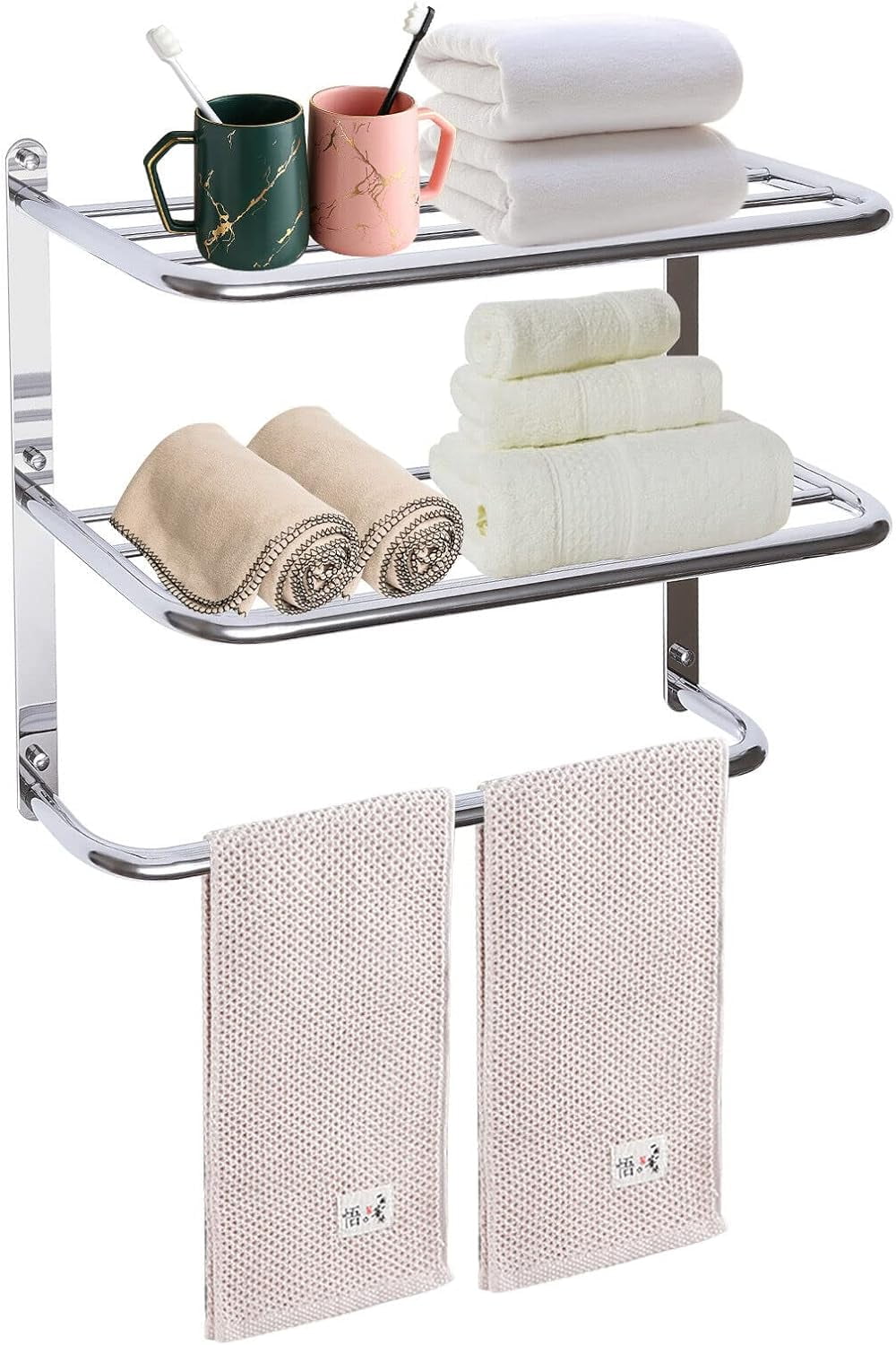 22 Inch Bathroom Towel Rack, 2 Tier Wall Mounted Stainless Steel Towel
