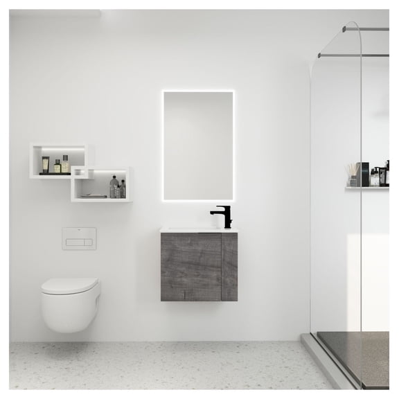 22 Inch Bathroom Vanity with Sink Combo, Floating Small Vanity Set, Modern White Finish, Soft Close Door, KD-Pack