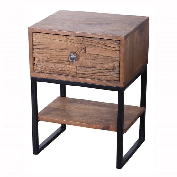 22 Inch Bedside Table Nightstand, Mango Wood, Metal, Natural Brown, Black- Saltoro Sherpi
