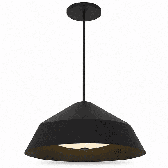 22 Inch Black Industrial Pendant Light, Geometric Cone Shape Hanging Lamp with Integrated LED, Dimmable, 5 Color Temperatures, Etched Glass Diffuser for Kitchen Island Dining Room