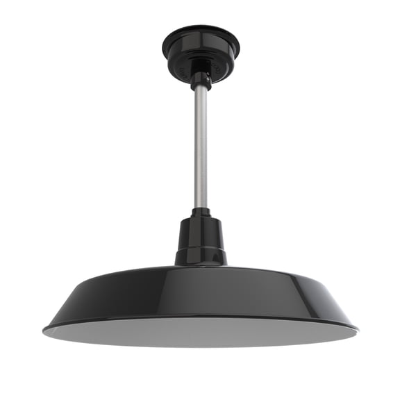 22" Inch Black Vintage Barn Light with a Silver Downrod and Standard Base