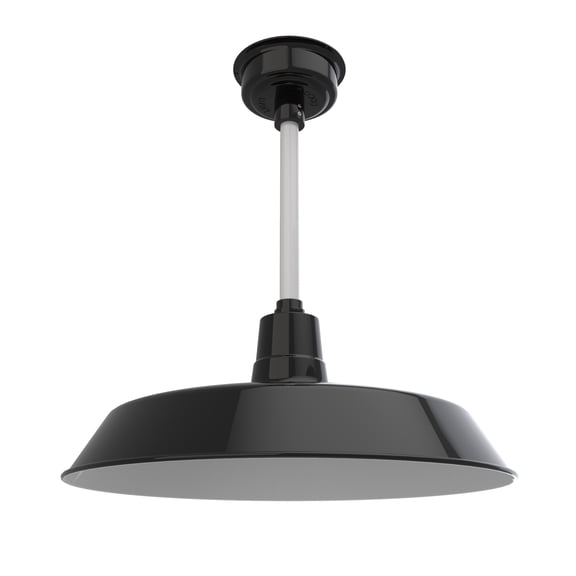 22" Inch Black Vintage Barn Light with a White Downrod and Standard Base