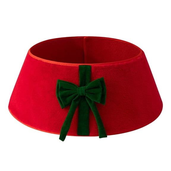 22 Inch Christmas Tree Collar, Round Velvet Tree Skirt with Elegant Bow - Foldable Xmas Tree Stand Cover for Artificial Trees, Festive Holiday Home Decor