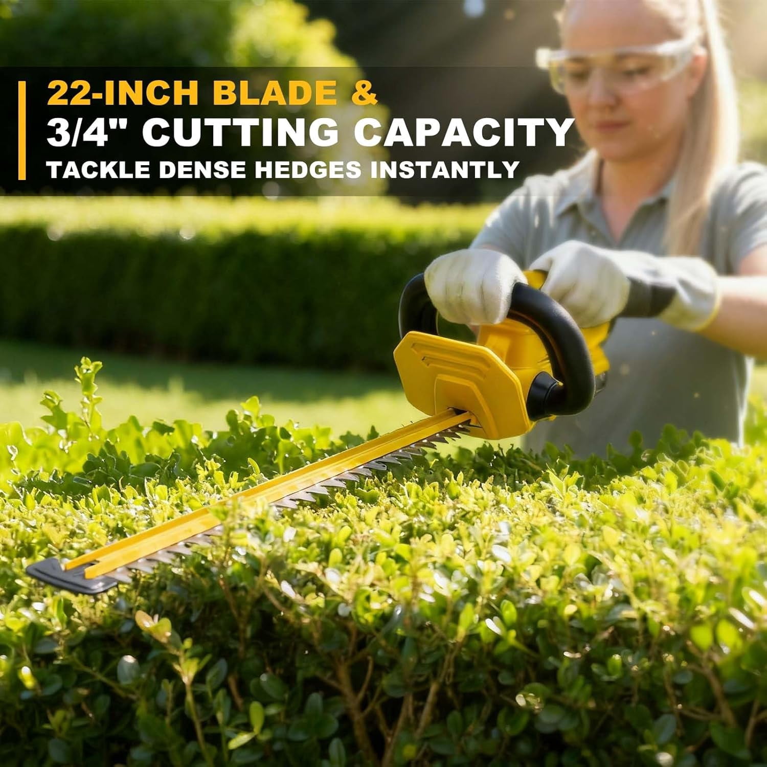 22-Inch Cordless Hedge Trimmer Compatible with DeWalt 20V  Battery, Lightweight Electric Bush Shrub Edge Trimmer with 250W Motor for Yard Maintenance