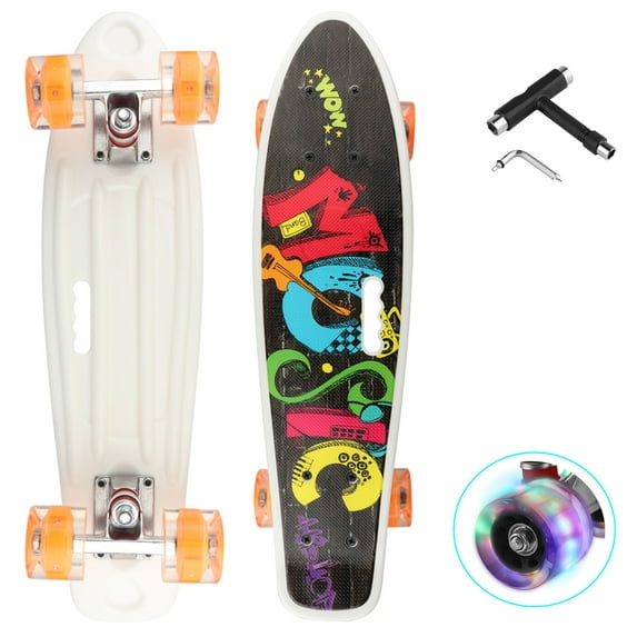 22 Inch Cruiser Skateboard Complete with LED Light Up Wheels for Beginner and Adults T-Tool Included