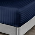 thumbnail image 1 of 22" Inch Deep Pocket Cal King Size Fitted Sheet Only - 400 Thread Count - Premium 100% Egyptian Cotton Mattress Cover Sheets & Protectors - Navy Blue Stripe., 1 of 7