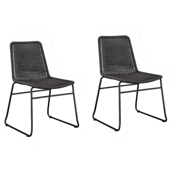 22 Inch Dining Chair Set of 2 Brown Rattan Woven Seat Black Metal Frame - Saltoro Sherpi