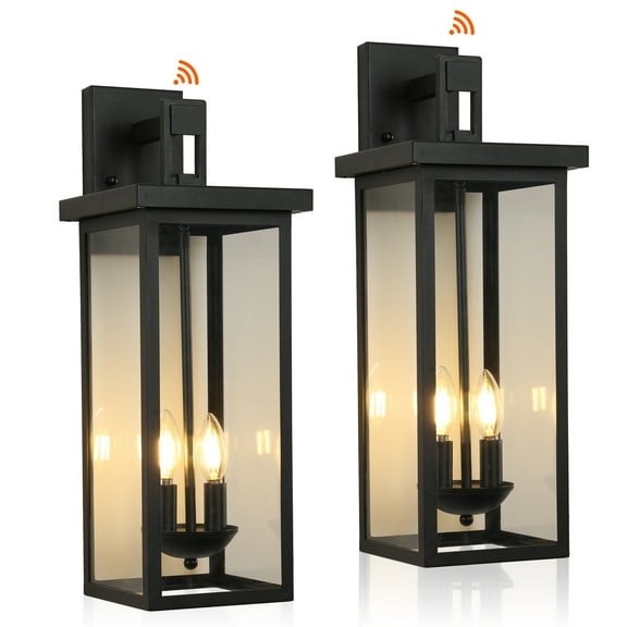 22 Inch Dusk to Dawn Outdoor Wall Lights 2 Pack, Modern Exterior Sconces with Clear Glass, Waterproof Porch Lanterns for House, Anti-Rust Matte Black Finish, 2-Light E12 Base
