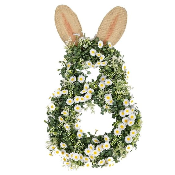 22 Inch Easter Bunny Wreath, Bunny Shaped Spring Wreath with Colorful Daisies, Berries & Bow, Farmhouse Holiday Decor for Front Door, Wall, Window, Easter & Summer Home Decor