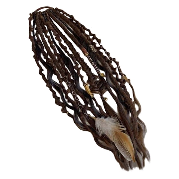 22 Inch Elastic Dreadlock Ponytail Extension, Hand Braided Boho Hair Piece with Beads and Shells, Synthetic Braids for Festival