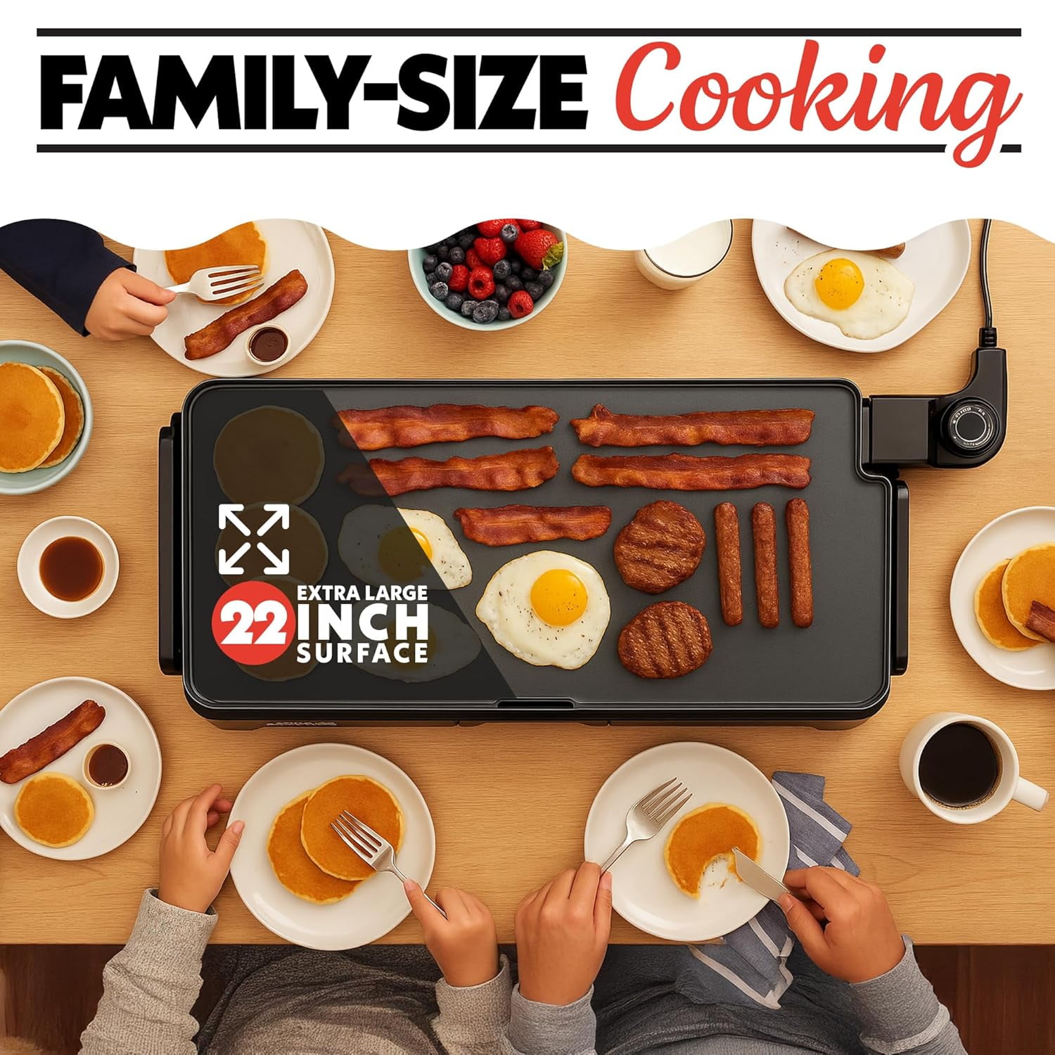 22-Inch  Electric Griddle Pan - Nonstick Ceramic Surface for Breakfast, Pancakes, Crepes