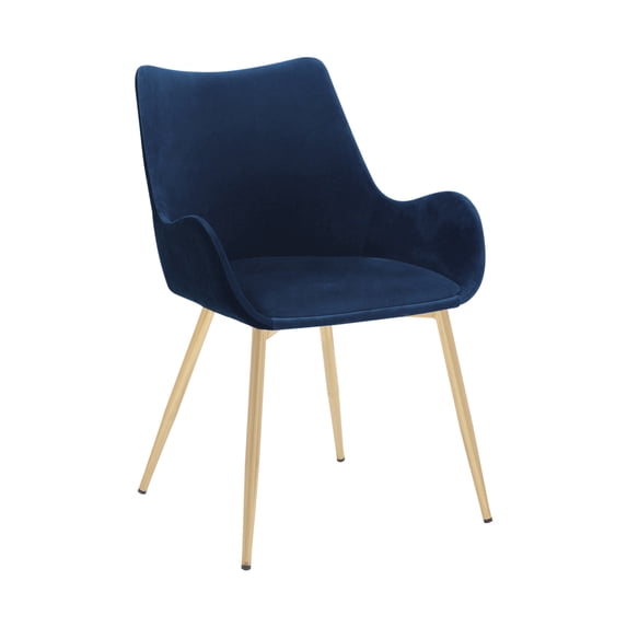 22 Inch Fabric Upholstered Dining Side Chair, Sloped Arms, Metal Legs, Blue - Saltoro Sherpi