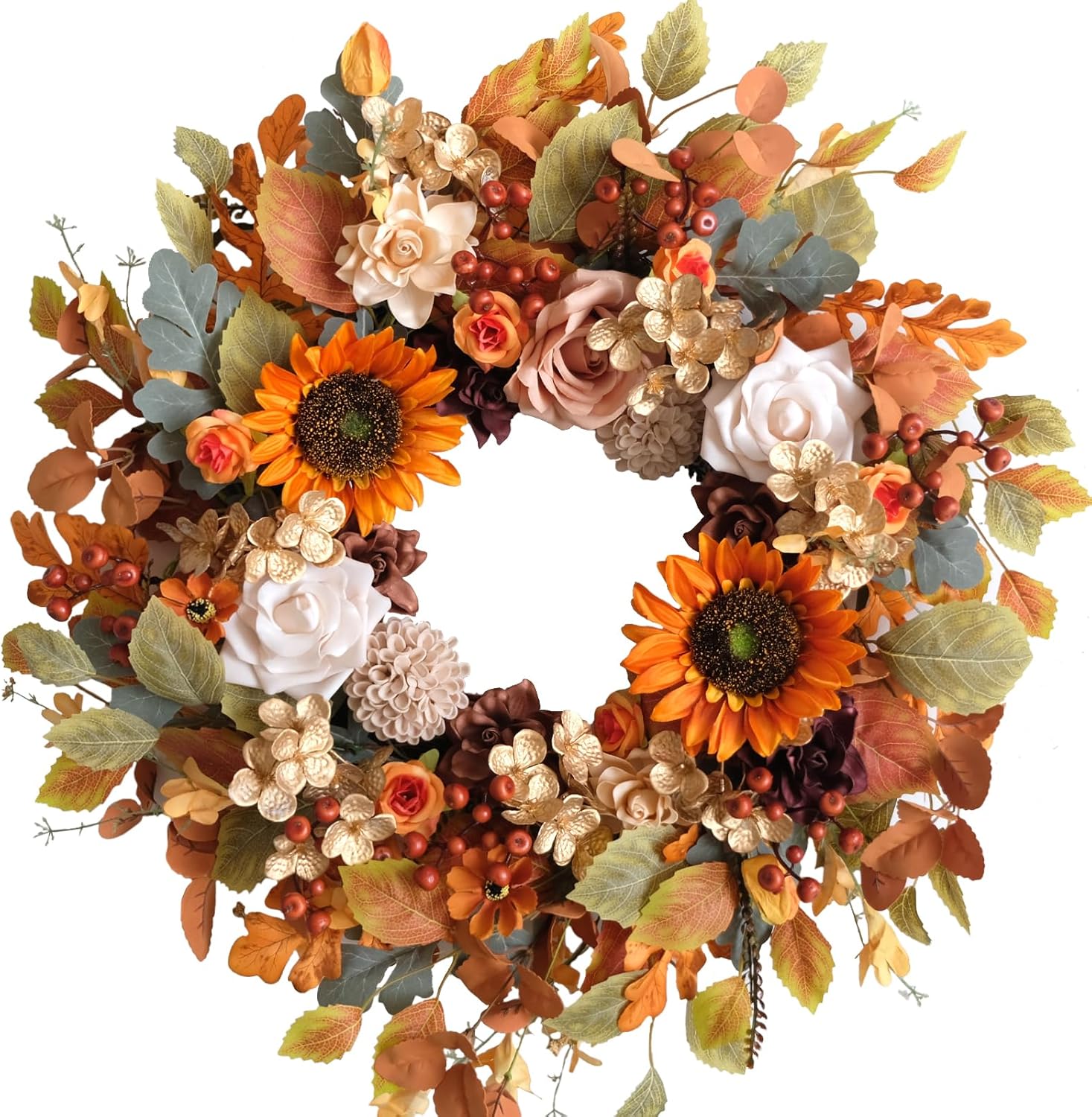 22 Inch Fall Wreaths for Front Door Artificial Flower Wreath with ...