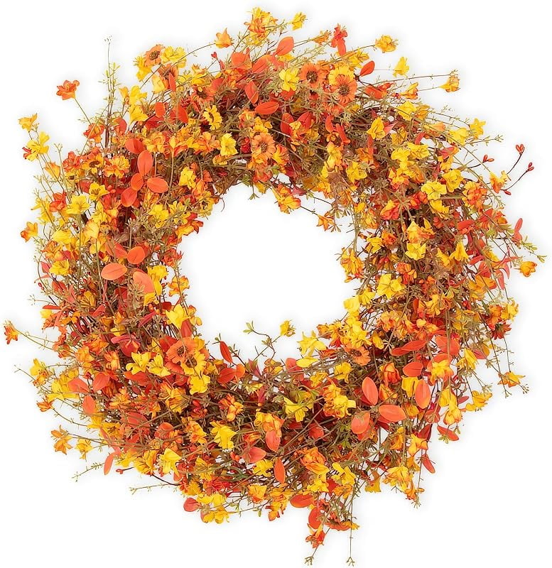 22 Inch Fall Wreaths for Front Door Artificial Orange Eucalyptus Berry ...