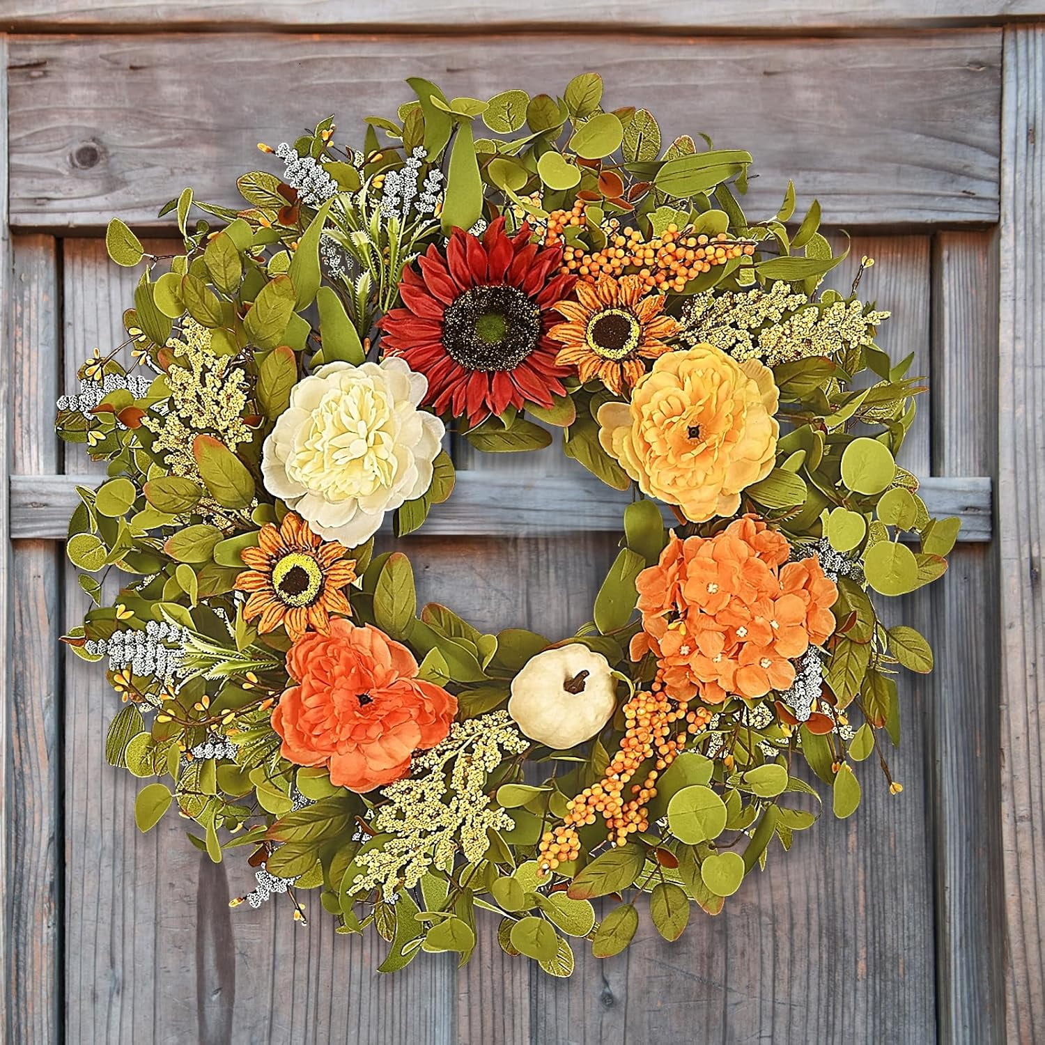 22 Inch Fall Wreaths for Front Door, Artificial Fall Wreath with ...