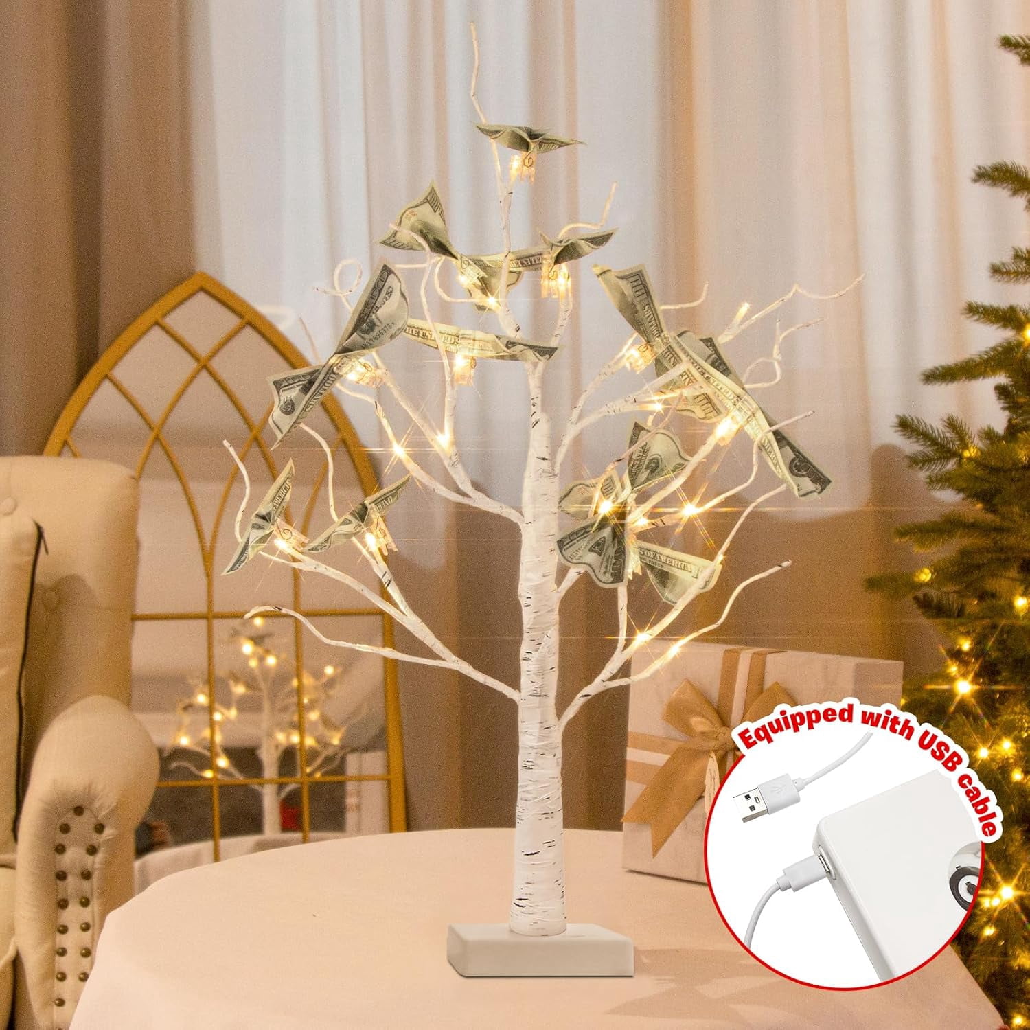 22 Inch Gift Card Tree Holder with 6 Clips and 6 Greeting Cards, 24 ...