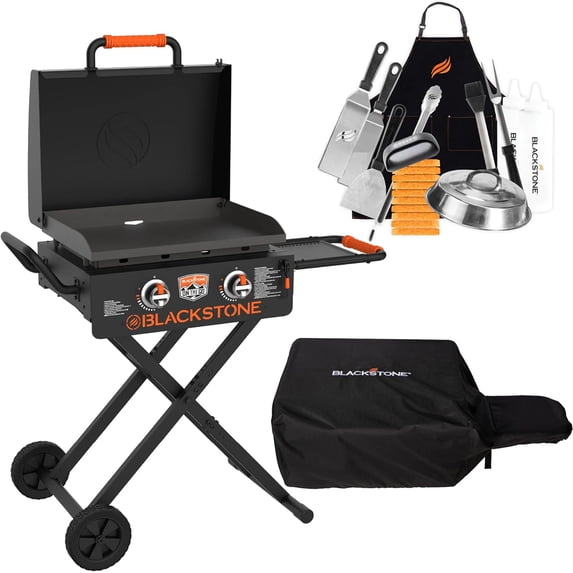 22 Inch Griddle 2350 Portable Omnivore Grill with Flexfold Legs, with 22 Inch Griddle Cover 5608 for On The Go Flexfold Griddle, and Accessories