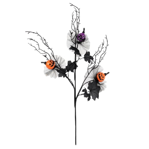 22-Inch Halloween Pumpkin Twig Picks - Black Artificial Branches with Orange and Purple Pumpkins, Gothic Vase Filler and Table Floral Arrangement Decor