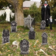 22 Inch Halloween Tombstones Yard Sign with Metal Stakes, 6Pcs Large Outdoor Graveyard Tomb Stones Decorations, Scary RIP Fake Gravestones Decor for Cemetery Lawn