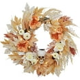 thumbnail image 1 of 22 Inch Halloween Wreath for Front Door, Halloween Skull Wreath with Lights White Pumpkins Roses, Halloween Decorations Fall Maple Leaves Wreath for Porch Window Indoor Outdoor Decor, 1 of 8
