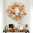 thumbnail image 1 of 22 Inch Halloween Wreath for Front Door, Halloween Skull Wreath with Lights White Pumpkins Roses, Halloween Decorations Fall Maple Leaves Wreath for Porch Window Indoor Outdoor Decor, 1 of 6