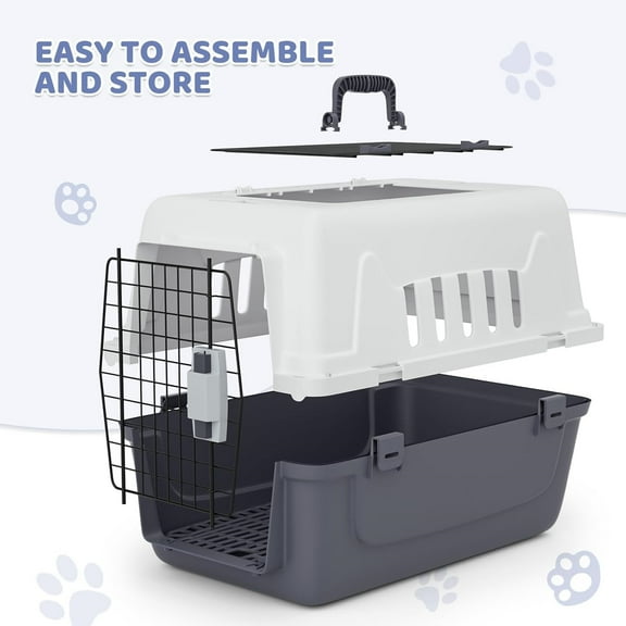 22 Inch Hard-Sided Plastic Dog Carrier, 2-Door Top-Loading Kennel for Small Dogs and Cats Longer Traveling, Durable Handle, and 4 Sides Ventilation for Pet Up 22 lbs